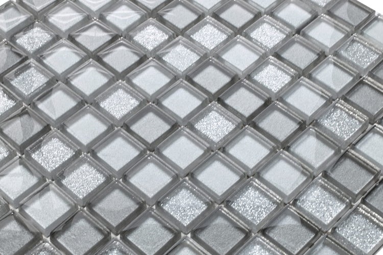 Glasmosaik auf Netz für Bad und Küche 30cm x 30cm  - Brilliant silver