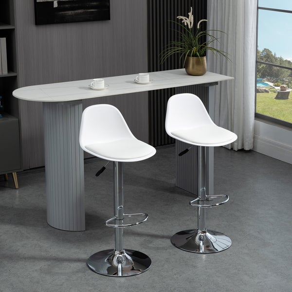 HOMCOM 2er-Set Barhocker Barstühle Drehstühle mit Lehne modernem Design höhenverstellbar für Bartheke Küche Weiß Kunstleder Stahl bis 120 kg 40 x 42 x 82-104 cm