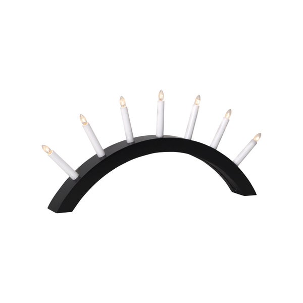 Schwarzer Schwibbogen mit sieben elektrischen Kerzen