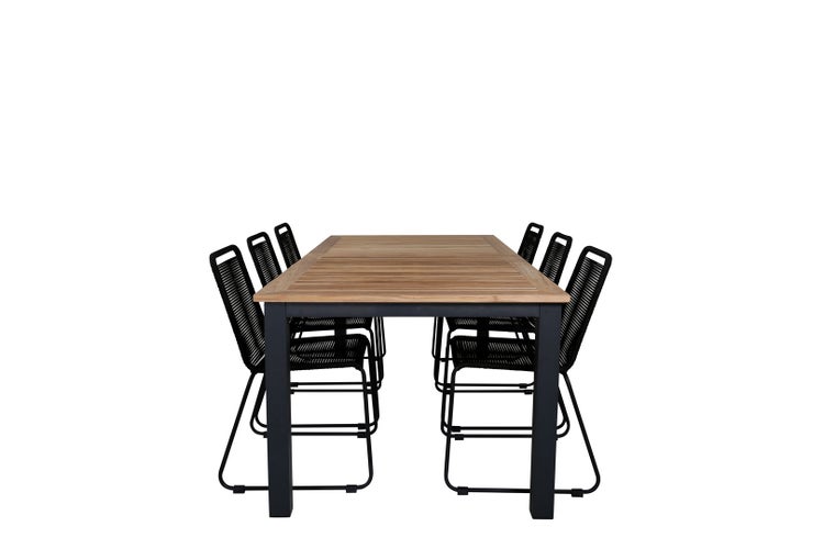 Panama Gartenset Tisch 100x224/324cm und 6 Stühle Lindos schwarz, natur. 100 X 224 X 74 cm