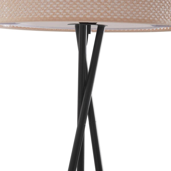 Lindby Stehlampe Dreibein mit Fußschalter, Stehleuchte Textil Kunststoff Rattandesign Deko Wohnzimmer Wohnzimmerlampe 1x E27 max. 15W ohne Leuchtmittel