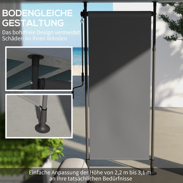 Outsunny Senkrechtmarkise mit Sonnenschutz, Balkonrollo, 120L x 220-310H cm, Aluminium, Polyester, Dunkelgrau