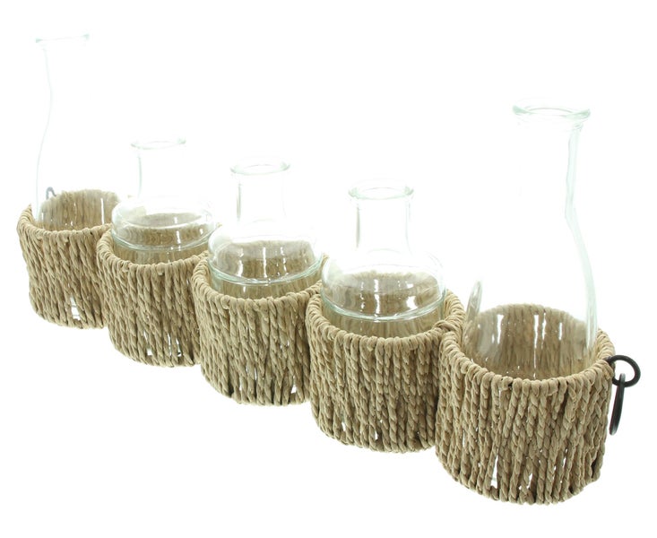 FRANK FLECHTWAREN | Vasenset Bottles, GLAS, METALL, PAPIER, 43,5 x 7 x 19 cm