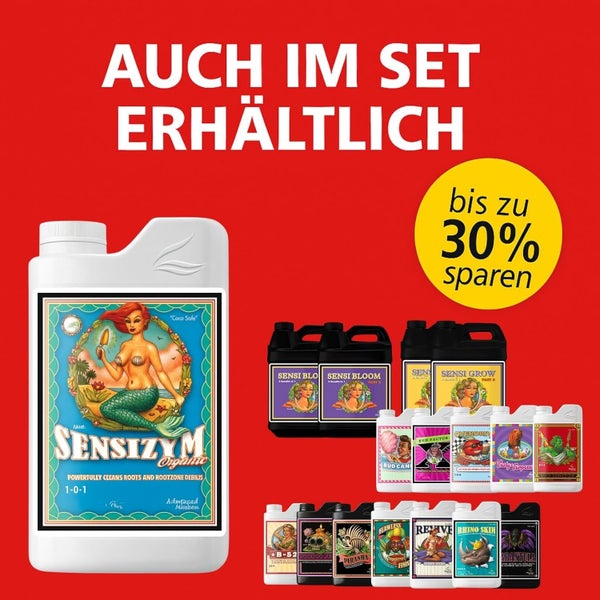 Advanced Nutrients Pflanzendünger wie Sensizym und Sensi Bloom im Set erhältlich mit einer Ersparnis von bis zu 30 Prozent.