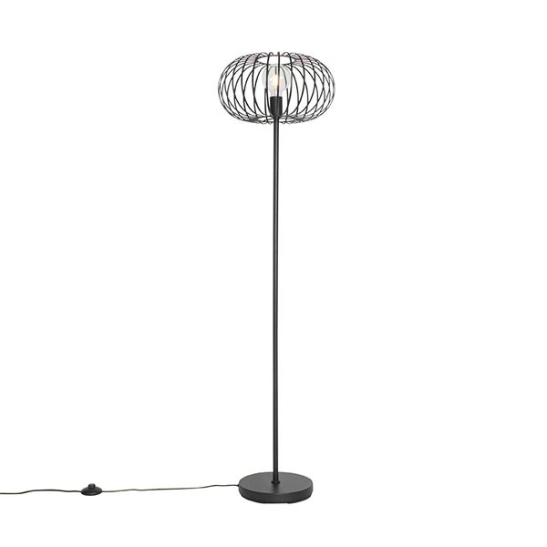 QAZQA - Design Stehlampe schwarz - Johanna I Wohnzimmer I Schlafzimmer - Stahl Länglich - LED geeignet E27