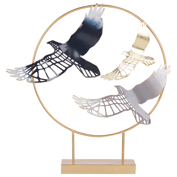 Dekorative Metallskulptur mit Vogelfiguren und rundem Rahmen