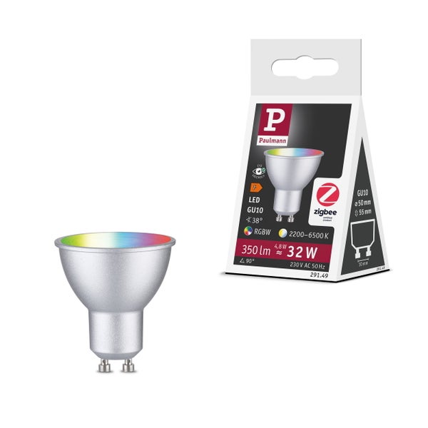 Paulmann LED Leuchtmittel GU10 4,8 Watt mit Zigbee Steuerung RGBW Lichtsteuerung und Farbtemperaturwahl 2200 bis 6500 Kelvin