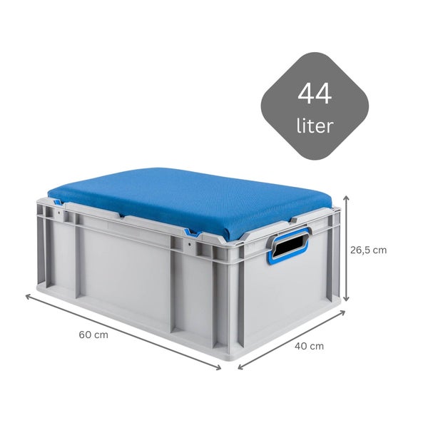 PROREGAL Eurobox NextGen Seat Box Blau HxBxT 26,5 x 40 x 60 cm 44 Liter Griffe Offen Eurobehälter Sitzbox Transportbox Transportbehälter Stapelbehälter