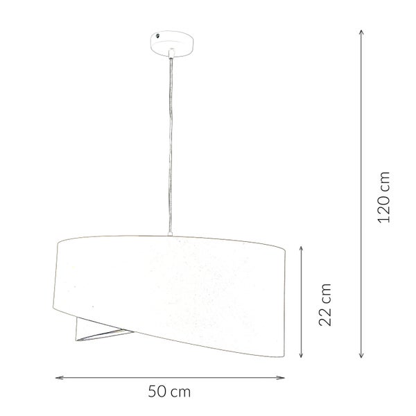 Zeichnung einer Pendelleuchte mit den Maßen 50 mal 22 mal 120 Zentimeter.