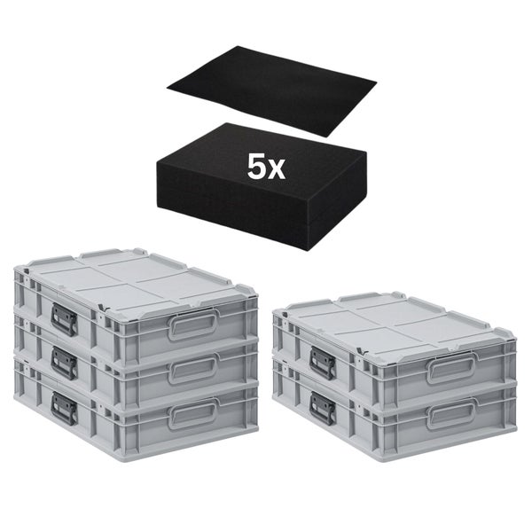 PROREGAL SparSet 5 x Eurobox NextGen Portable Mit Rasterschaumstoff und Schaumstoffeinlage HxBxT 13,5 x 40 x 60 cm 23 Liter Eurobehälter Transportbox