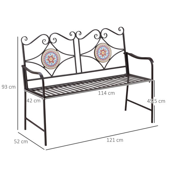 Outsunny Gartenbank, 2-Sitzer Parkbank mit Rückenlehne, 121 x 52 x 93 cm, Eisen, Stein, Braun