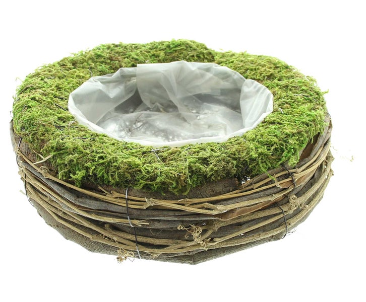 FRANK FLECHTWAREN | Pflanzer Natur, METALL, MOOS, WEIDE, KUNSTSTOFF, Ø 26 x 9 cm, innen-Ø 15 cm