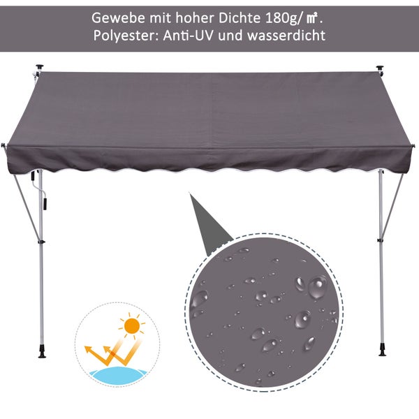 Outsunny Markise, Klemmmarkise, 200 x 150 cm, Alu, Grau