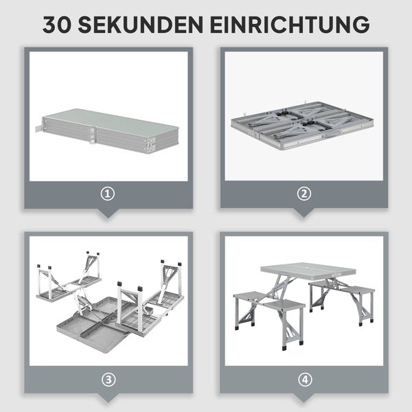 Outsunny Campingtisch Klapptisch mit 4 Stühle Klappbarer Gartentisch aus Aluminium leicht Multifunktionstisch 4 Personen Beistelltisch für Garten Terrasse Balkon 85,5 x 135cm Grau