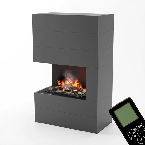 GLOW FIRE Elektrokamin 'Tucholsky Left Corner' | Wasserdampf Kamin mit OMC 600 inkl. Holz in schwarz | HxBxT: 140x90x45 cm