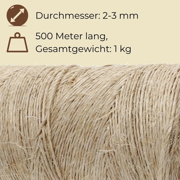 Aufwicklung einer Jutekordel, Durchmesser 2 bis 3 Millimeter, Länge 500 Meter, Gesamtgewicht 1 Kilogramm