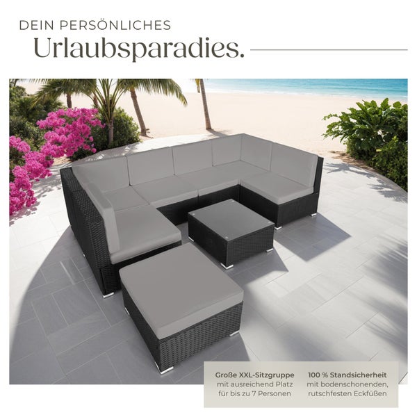 Rattan Lounge tectake Venedig mit Sicherheitsglasplatte für 6 bis 7 Personen schwarz/grau