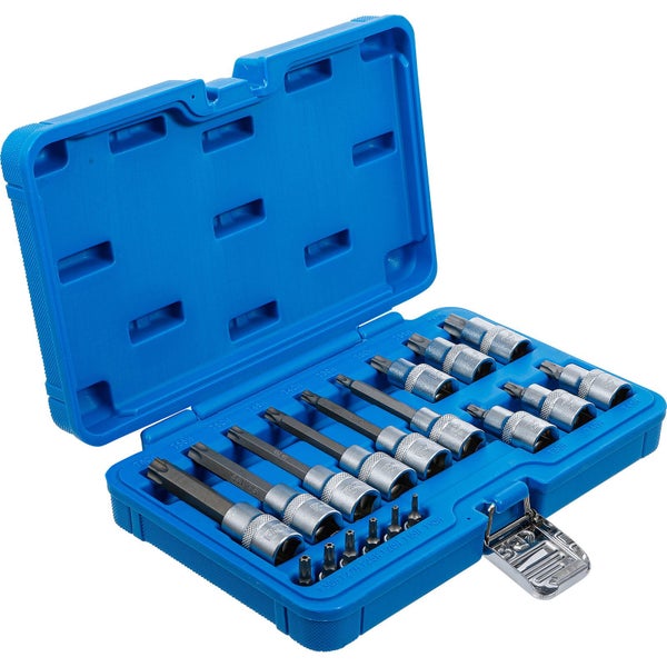 BGS Bit-Einsatz-Satz Antrieb Innenvierkant 6,3 mm (1/4) / 12,5 mm (1/2) T-Profil (für Torx) mit Bohrung 18tlg.  - 5174