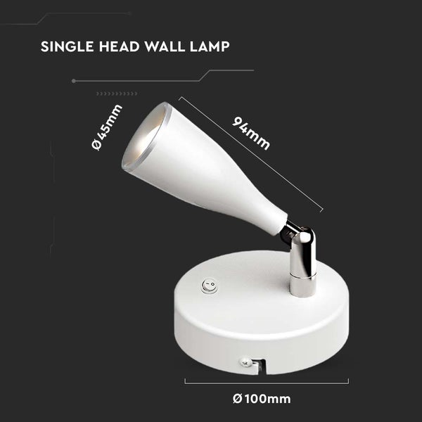 V-TAC VT-805-N - LED-Wandleuchten - Schalter - IP20 - Weiß - 4.5W - 420 Lumen - 3000K