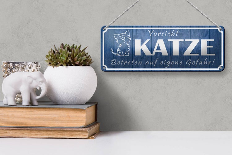 Blechschild Spruch 27x10cm Vorsicht Katze eigene Gefahr Dekoration