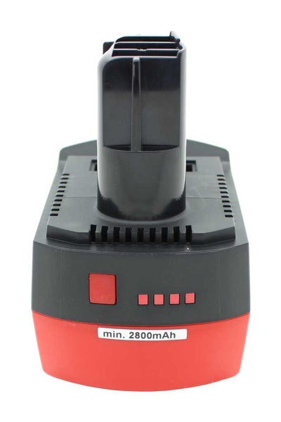 Aufsicht auf eine schwarze Gerätebatterie für Werkzeuge