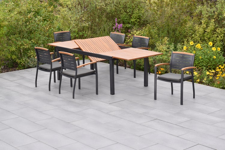 Tinos Gartenmöbelset 13tlg., Stapelsessel inkl. Auflagen, Ausziehtisch 180 (250) x 100 cm