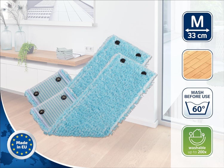 Leifheit 2er Set Wischbezug CLEAN TWIST M super soft 33cm für sensible Böden, Ersatzbezug mit Spezialfasern, Wischer Ersatzbezug für minimale Wasseraufnahme, ideal für Parkett, Laminat und Kork