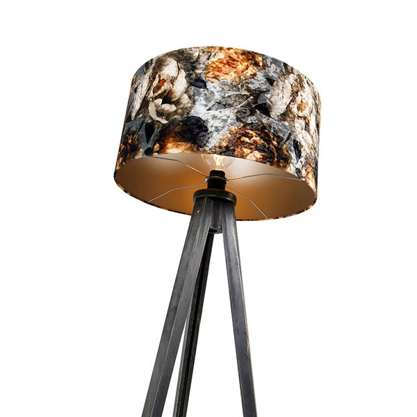 Stehlampe mit Blumenmuster Lampenschirm und Stativfuß