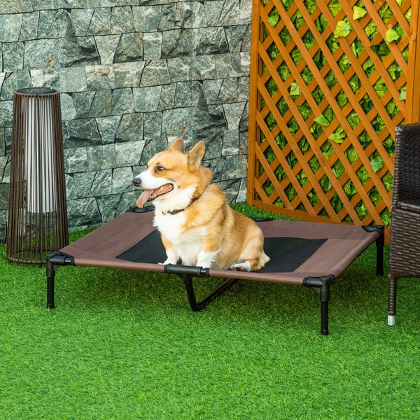 PawHut Hundeliege, 92L x 76B x 18H cm, Metallrohr, 600 D Oxford und Texteline- Stoff, Kaffee-Braun