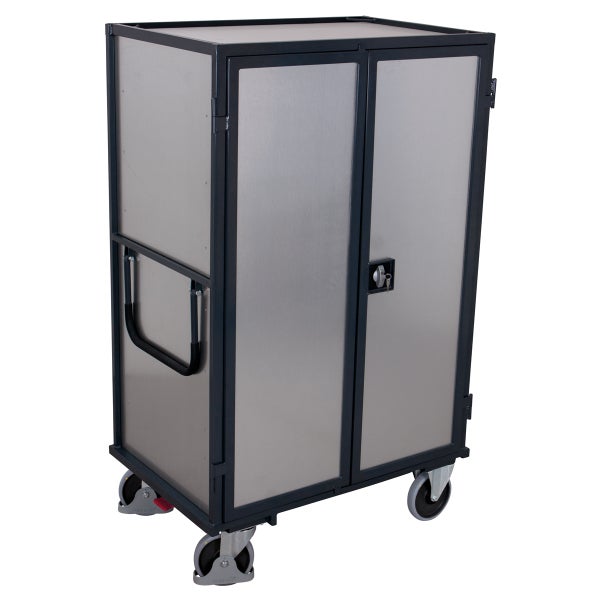 VARIOfit ESD Etagenwagen aus Stahlblech mit Flügeltür, Schiebebügel und 5 Ladeflächen 1045x685mm