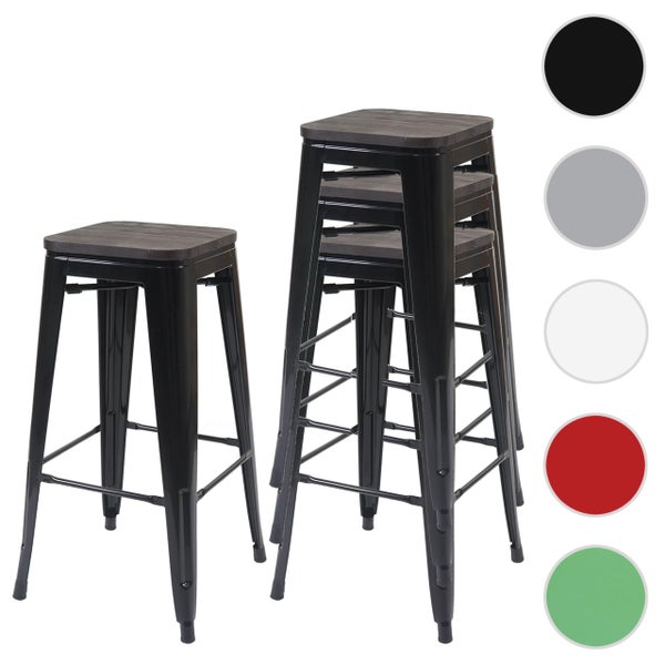 Barhocker aus Metall mit Holzplatte, stapelbar