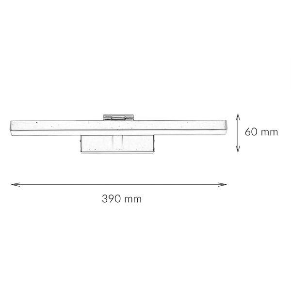 Technische Zeichnung einer 390 Millimeter langen und 60 Millimeter hohen Leuchte