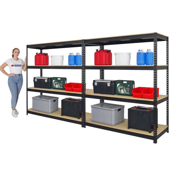 PROREGAL Mega Deal 2x Profi Schwerlastregal Bison HxBxT 200 x 180 x 60 cm 4 Fachböden Fachlast 600 kg Schwarz