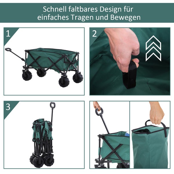Outsunny Bollerwagen, 108L x 55B x 61-91H cm, Metall, Oxford-Stoff, grün