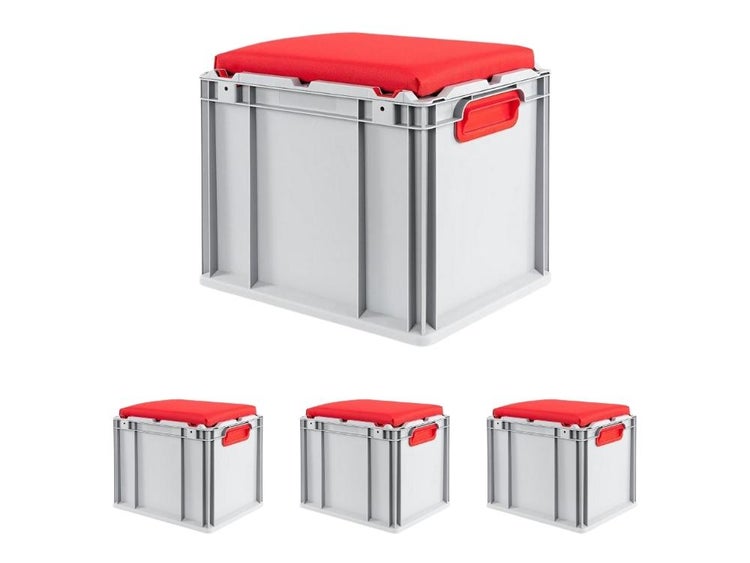 PROREGAL SparSet 4 x Eurobox NextGen Seat Box Rot HxBxT 36,5 x 30 x 40 cm 30 Liter Griffe Geschlossen Eurobehälter Sitzbox Transportbox