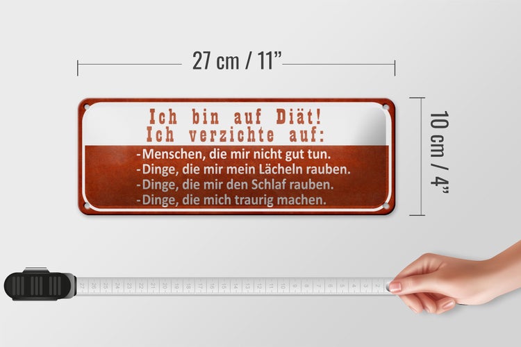 Blechschild Spruch 27x10cm ich bin auf Diät ich verzichte Dekoration