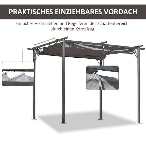 Outsunny Wasserdichter Pavillon, 300L x 300B x 230H cm, Metall, Schwarz+Grau