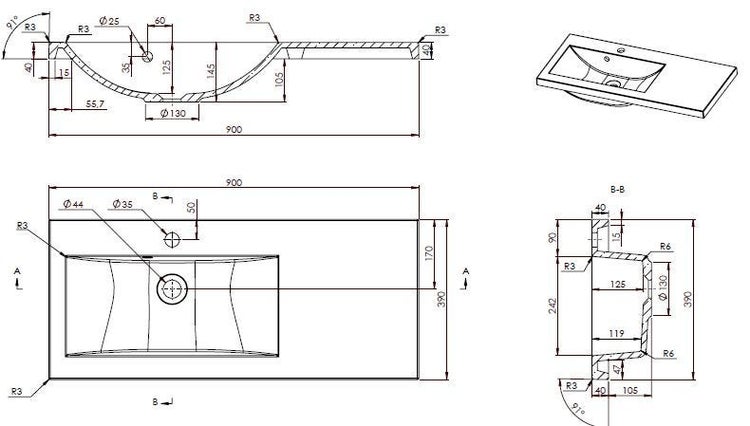 Möbel-Set für das Bad aus Unterschrank, Hängeschrank, Waschtisch, Spiegel und Lampe | Manhattan