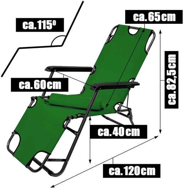Campingstuhl Liegestuhl Freizeitliege Sonnenliege Strandliege Campingliege Klappliege Liege 153cm | Grün