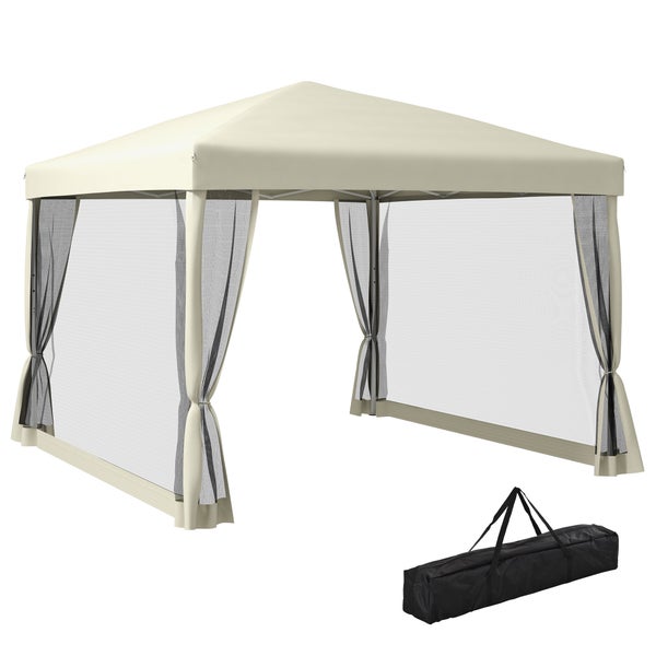 Outsunny Faltpavillon Pavillon Faltzelt mit Seitenwänden inkl. Tragetasche, Stahl+Oxford, Beige, 3x3x2,55m