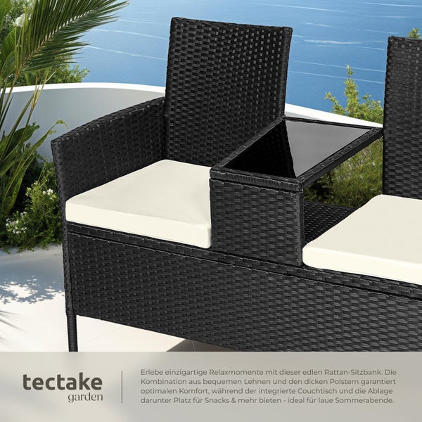 Rattan Gartensitzbank tectake Narbonne 131 x 59 x 82 cm 2-Sitzer schwarz/beige