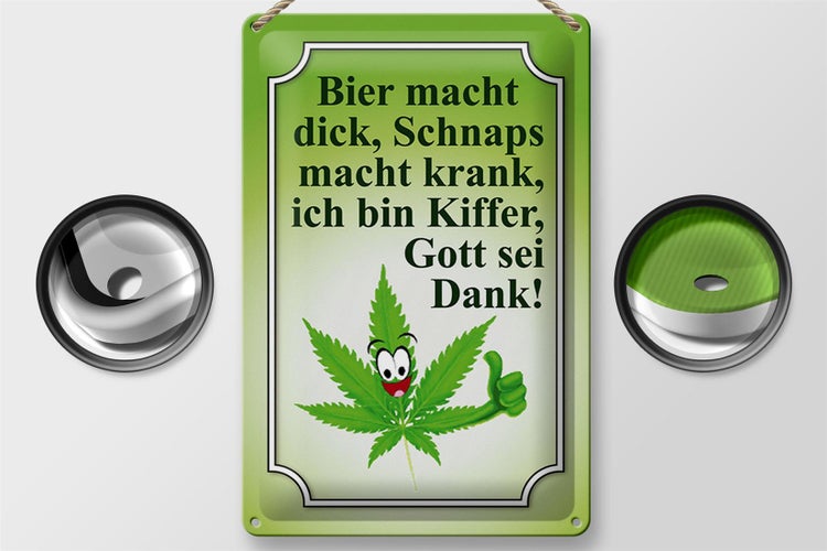 Blechschild Spruch 20x30cm Bier macht dick Schnaps krank