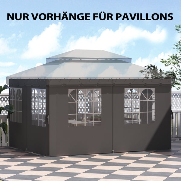 Outsunny Seitenwand 4er Set für 3 x 4 m Pavillon Seitenteile mit 8 Fenster Klettverschluss 352x205 cm Wasserdicht stabil winterfest Seitenteil Seitenwände für Partyzelt Gartenpavillon Dunkelgrau