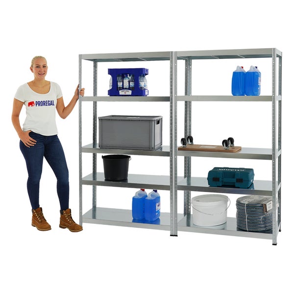 PROREGAL Mega Deal 2x Schwerlastregal Steel Eagle HxBxT 180 x 100 x 40 cm Fachlast 130 kg Verzinkt