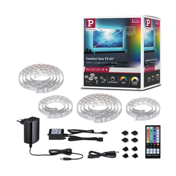 Paulmann Comfort Sets TV 65 Zoll LED Streifen mit Dimmfunktion, RGB und Fernbedienung