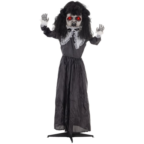 HOMCOM 160cm Halloween Dekoration Geisterpuppe mit LED-Lichter, Soundfunktion, Haustür Deko mit verstellbare Arme, Garten Dekofigur in Lebensgröße für Party