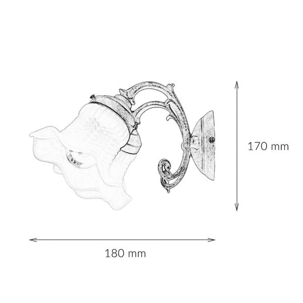 Technische Zeichnung einer Wandleuchte mit den Maßen 170 mm Höhe und 180 mm Breite.