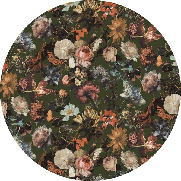 ESTAhome selbstklebende runde Tapete Blumen Olivgrün - Ø 140 cm - 159013