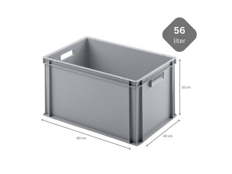 PROREGAL Eurobehälter mit Offenem Griff HxBxT 32 x 40 x 60 cm 56 Liter Grau Eurobox Transportbox