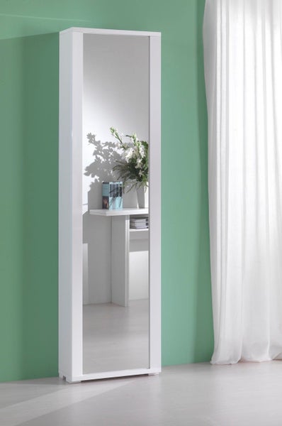 Schmaler Spiegelschrank mit weißem Rahmen und reflektierender Oberfläche für den Innenbereich